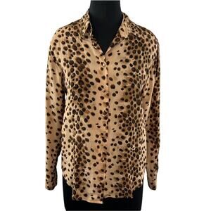 Allison Taylor Vintage Brown Leopard Print Silk Button-Up Blouse Long Sleeve S